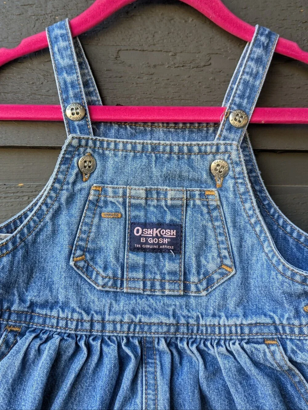 VTG 90s OshKosh B'gosh OshKosh Baby Blue Denim Bib Overall Skirt Dress 18M